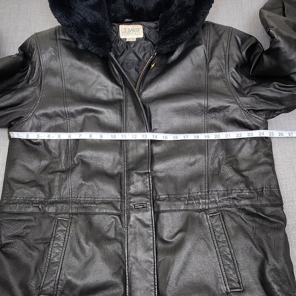 Liz Baker Essentials Mid-Length Black Leather Coat With Hood.  XL - Picture 7 of 9
